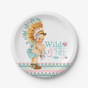 Girls Tribal Baby Shower Paper Plate