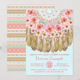 Girls Tribal Dreamcatcher Baby Shower Invitations