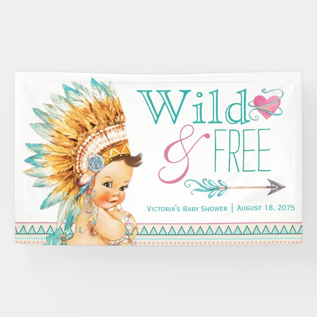 Girls Tribal Wild and Free Boho Baby Shower Banner (Horizontal)