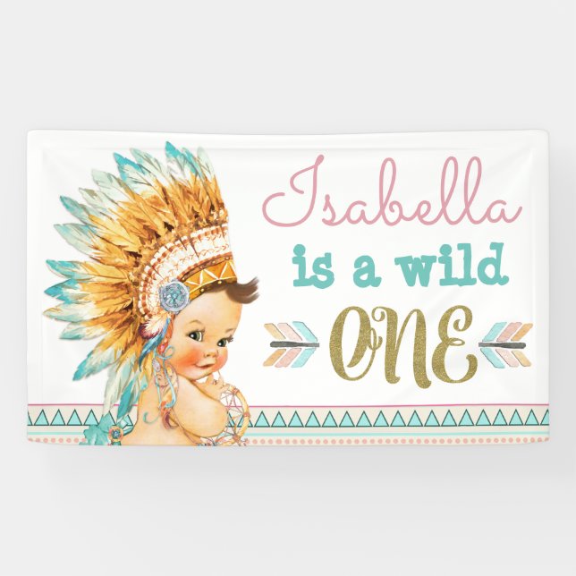 Girls Tribal Wild One Birthday Banner 1st Birthday (Horizontal)