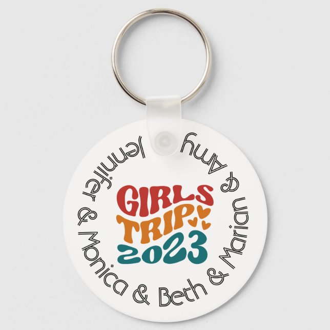 Girl's Trip 2023 Customisable Colours and Text Key Ring (Front)