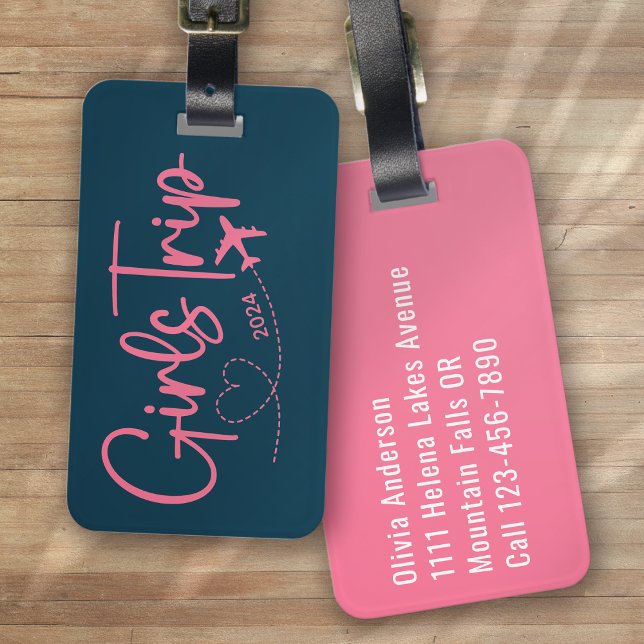 Girl's Trip 2024 Plane Blue Pink Luggage Tag (Creator Uploaded)