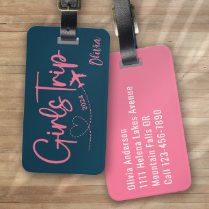 Girl's Trip 2024 Plane Blue Pink Luggage Tag