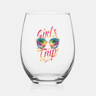 Girls Trip 2024 Weekend Summer Beach Vacation 2024 Stemless Wine Glass