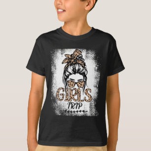 Girls Trip 2025 Messy Bun Leopard Best Friend Matc T-Shirt
