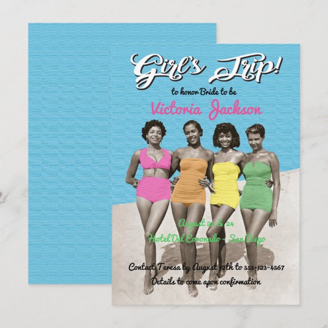 Girls Trip Beach Birthday or Bachelorette Party Invitation (Front/Back)