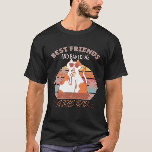 Girl's trip Best Friends and Bad Ideas Cat Sunset  T-Shirt