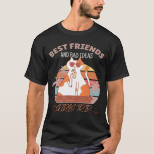 Girl's trip Best Friends and Bad Ideas Cat Sunset T-Shirt
