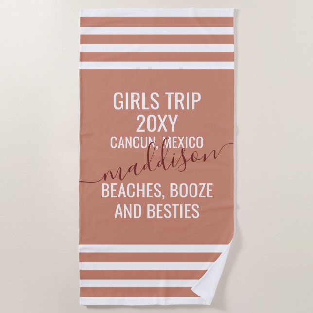 Girls Trip Besties Getaway Funny Trendy Colour Beach Towel (Front)
