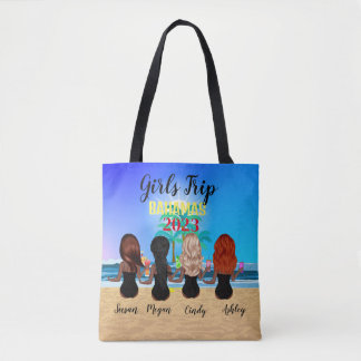 girls trip blue beach summer holiday personalised tote bag