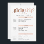 Girls Trip Cheaper than Therapy Itinerary Invitati Invitation<br><div class="desc">A girls trip IS cheaper than therapy!! Use this Invitation to invite all the fabulous girls on your getaway. Design features a retro san-serif font in brown and pink that says Girls Trip with handwritten text that says "cheaper than therapy."</div>