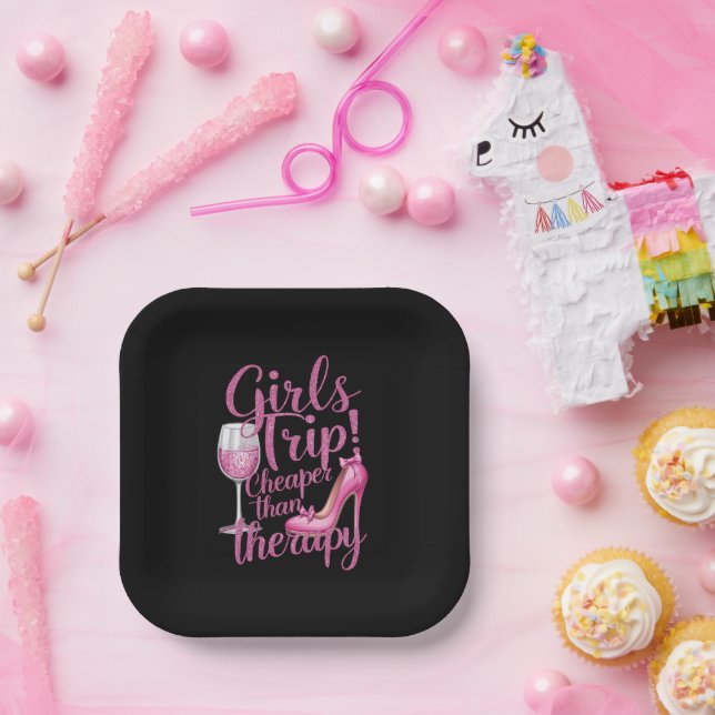 Girls Trip Cheaper Than Therapy Weekend Wine Party Paper Plate (Party)