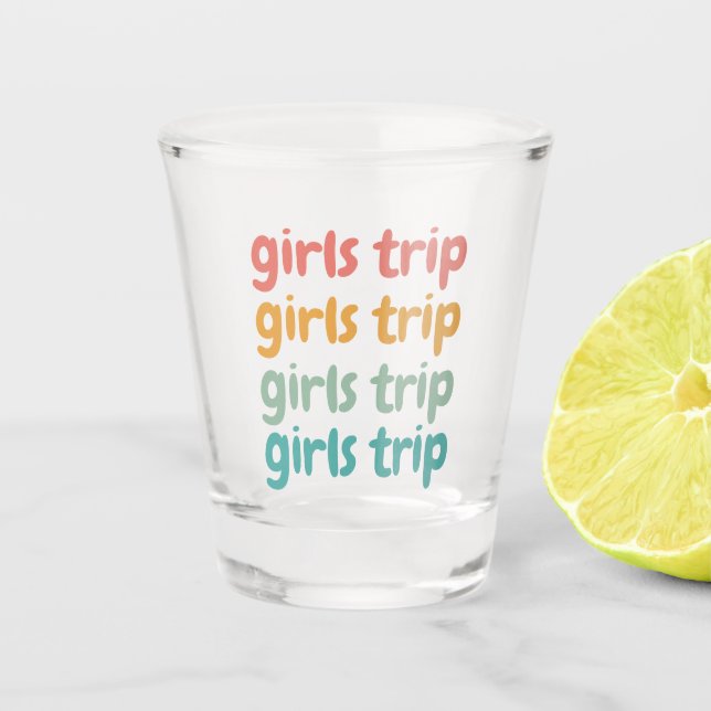 Girls Trip Cute Retro Girls Weekend Getaway Vacay Shot Glass (Front)