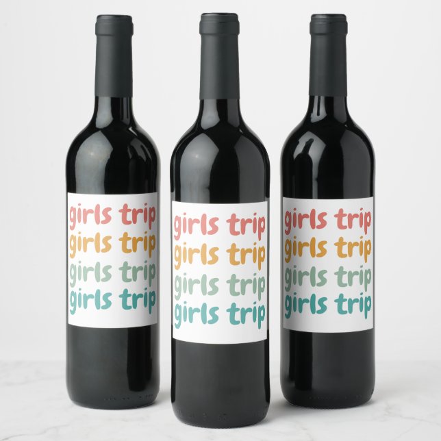 Girls Trip Cute Retro Girls Weekend Getaway Vacay  Wine Label (Bottles)
