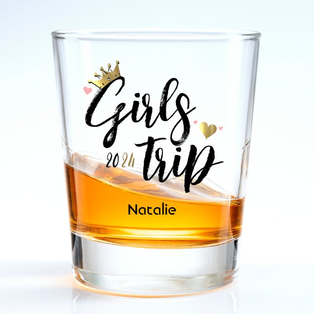 Girls Trip Gold Crown Pink Heart Vacation Shot Glass (Girls Trip Gold Crown Pink Heart Vacation Shot Glass)