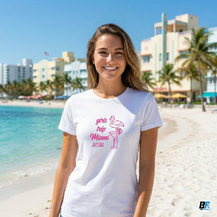 Girls Trip Miami 2026 Pink Flamingo Martini Match T-Shirt
