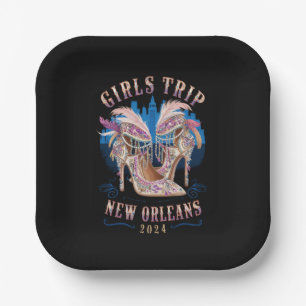 Girls Trip New Orleans 2024 Mardi Gras High Heels Paper Plate