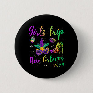 Girls Trip New Orleans 2024 Mardi Gras Mask Beads 6 Cm Round Badge