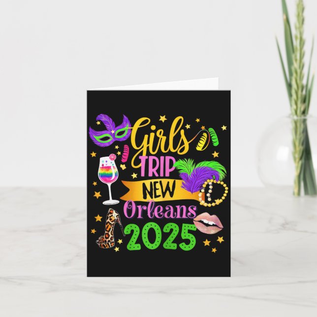 Girls Trip New Orleans 2025 Mardi Gras Mask Beads  Card (Front)