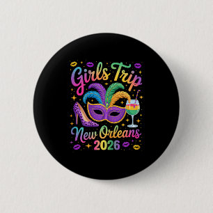 Girls trip new orleans 2026 mardi gras mask beads 6 cm round badge