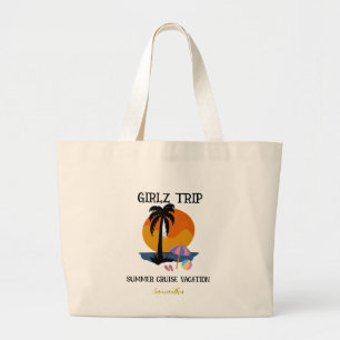 Girls trip summer cruise vacation, summer large tote bag