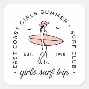 Girls trip surf club surfing besties summer surfer square sticker