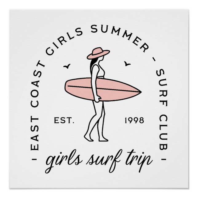 Girls trip surf surfing east coast aesthetic white poster (Front)