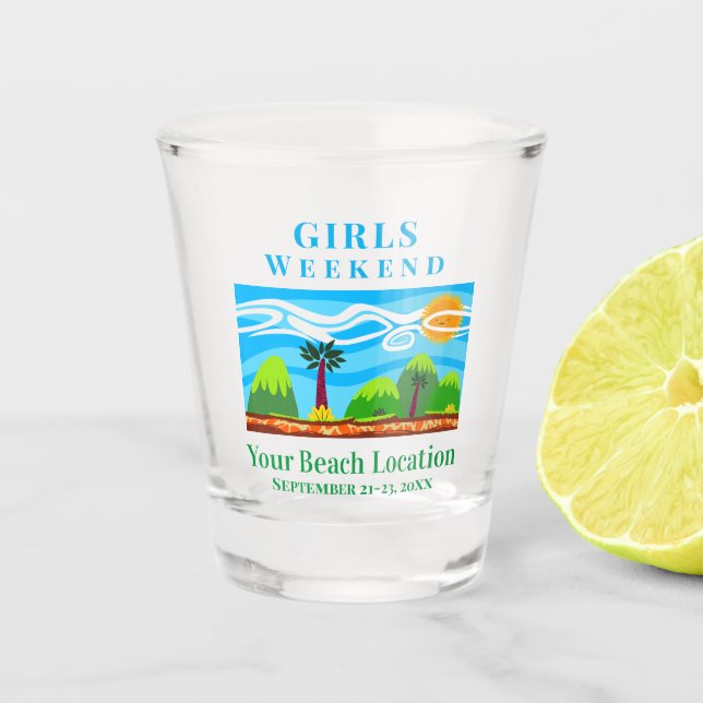 Girls Trip Tropical Beach Weekend Getaway Shot Glass (Front)