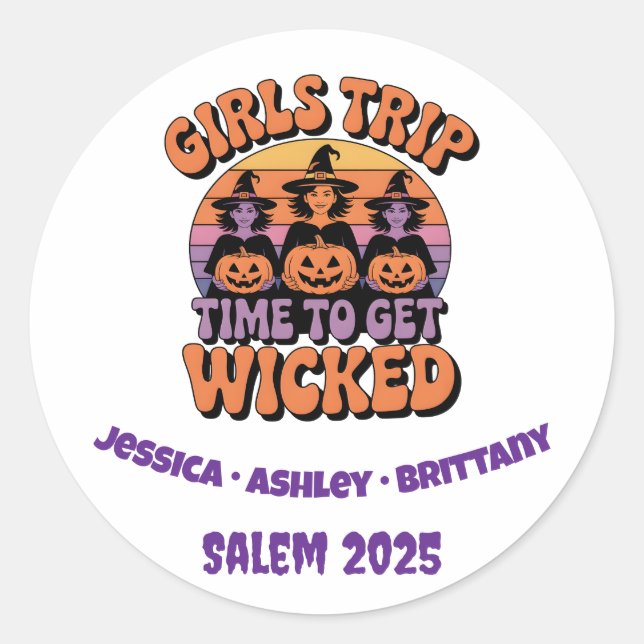 Girls Trip Witch Halloween Retro Classic Round Sticker (Front)