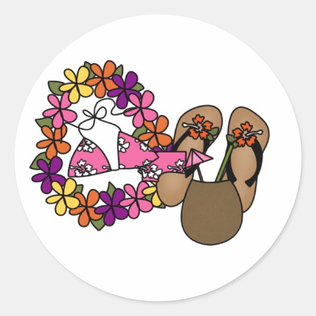Girls Tropical Flip Flops One Classic Round Sticker (Front)