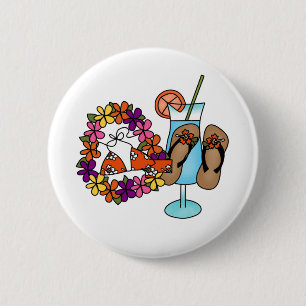 Girls Tropical Flip Flops Three 6 Cm Round Badge