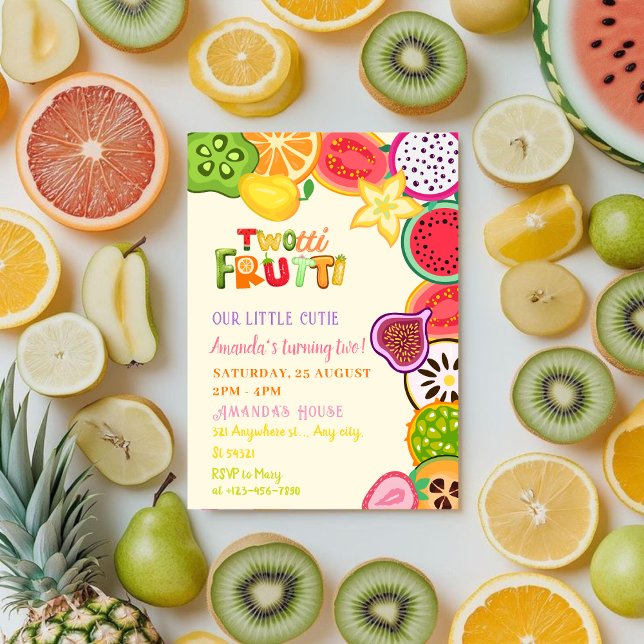 Girls Tropical Fruit Party Twotti Frutti Birthday Invitation (Creator Uploaded)