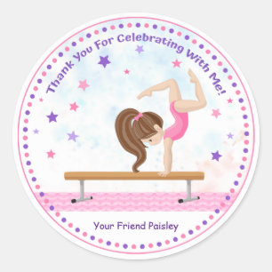 Girls Tumbling Birthday Favour Gymnastics Classic Round Sticker