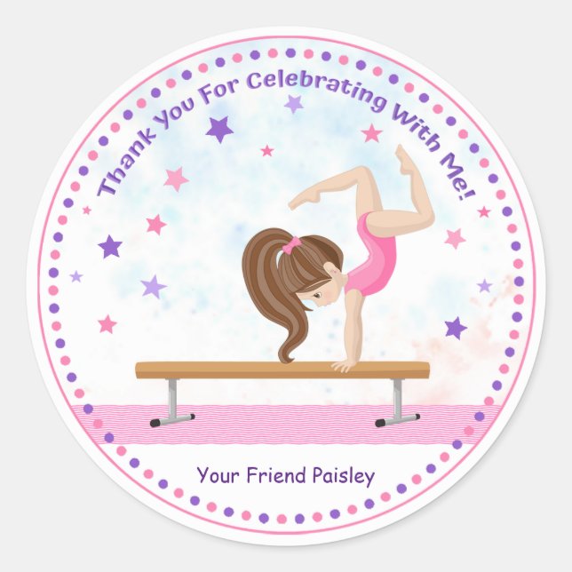 Girls Tumbling Birthday Favour Gymnastics Classic Round Sticker (Front)