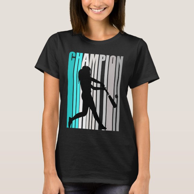 Girls Turquoise Baseball Champion Birthday Softbal T-Shirt (Front)