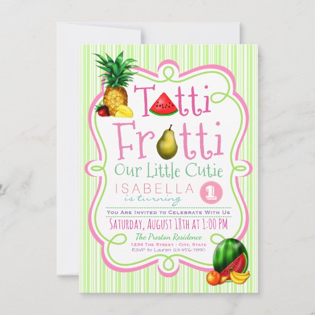 Girls Tutti Frutti Birthday Party Invitation (Front)