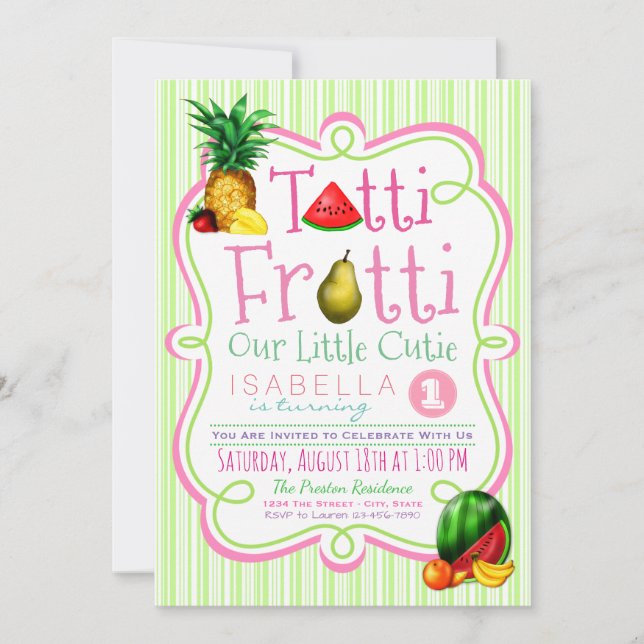 Girls Tutti Frutti Birthday Party Invitation (Front)