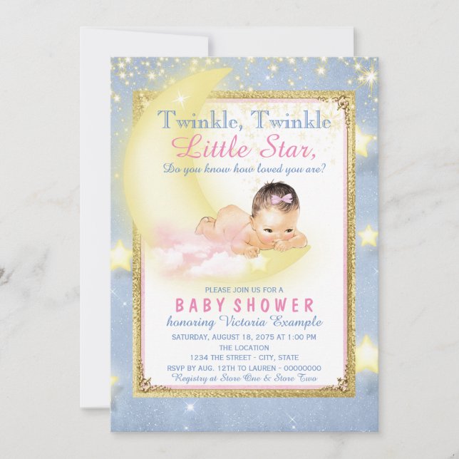 Girls Twinkle Twinkle Little Star Baby Shower Invitation (Front)