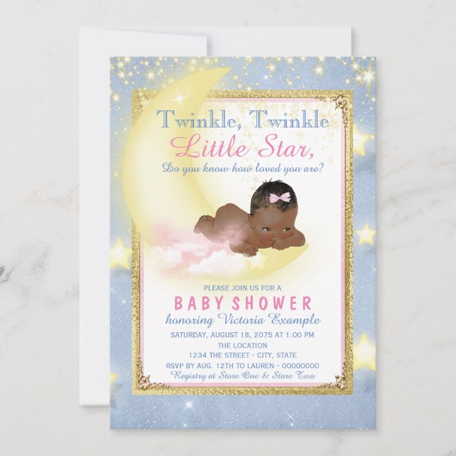 Girls Twinkle Twinkle Little Star Baby Shower Invitation (Front)