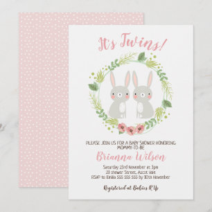 Girls Twins Bunny Baby Shower Invitation