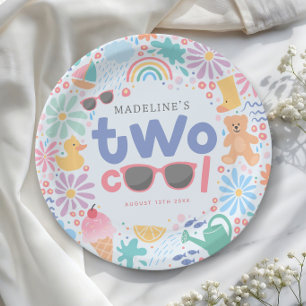 Girls Two Cool Summer Pool Party 2nd Birthday Paper Plate