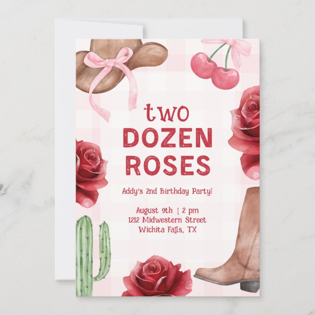 Girl's Two Dozen Roses Western Birthday Invitation (Front)