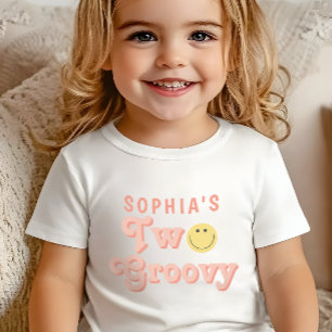 Girls Two Groovy Retro Pink Birthday   Baby T-Shirt