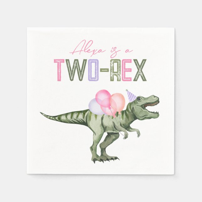 Girl's Two-Rex Dinosaur Paper Napkins (Front)