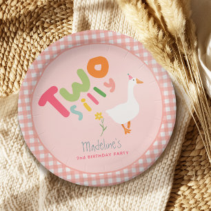 Girls Two Silly Goose Pink Farm 2nd Birthday Paper Plate