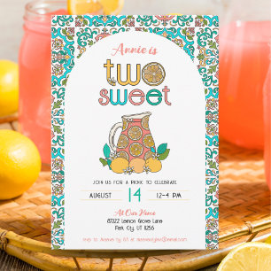 Girls Two Sweet Lemonade Picnic Birthday Invitation