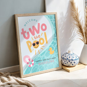 Girls Two The Pool Summer 2nd Birthday Welcome Poster