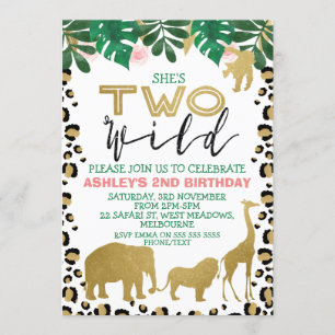 Girls Two Wild Second Birthday Invitation