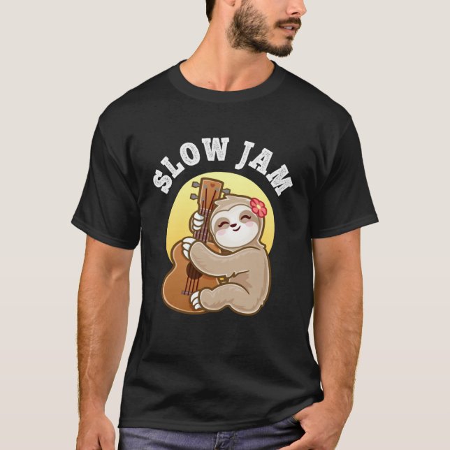 Girls Ukulele Uke Guitar Slow Jam Cute Sloth T-Shirt (Front)