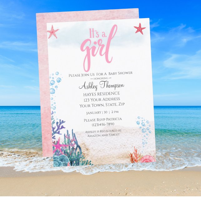 Girls Under the Sea Watercolor Baby Shower   Invitation (Creator Uploaded)